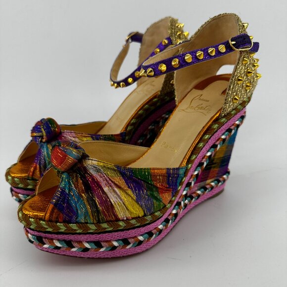 Louboutin Spike Accent Printed Espadrilles - Size 39 - Picture 4 of 8